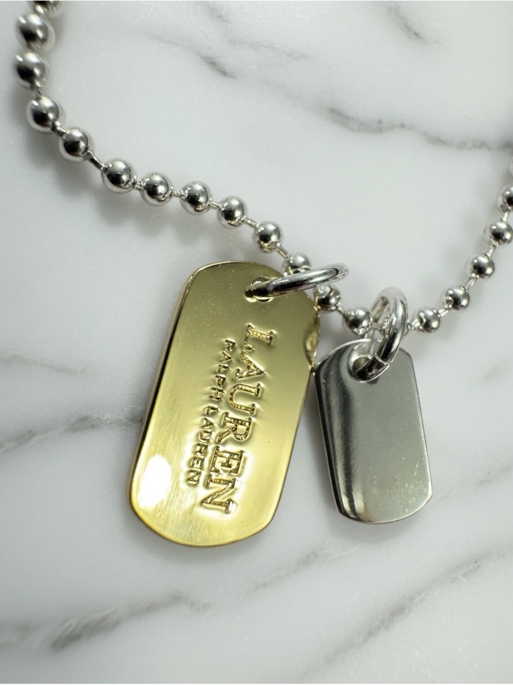 Lauren Ralph Lauren Two-Tone Logo Charm Pendant Necklace - Picture 2 of 4